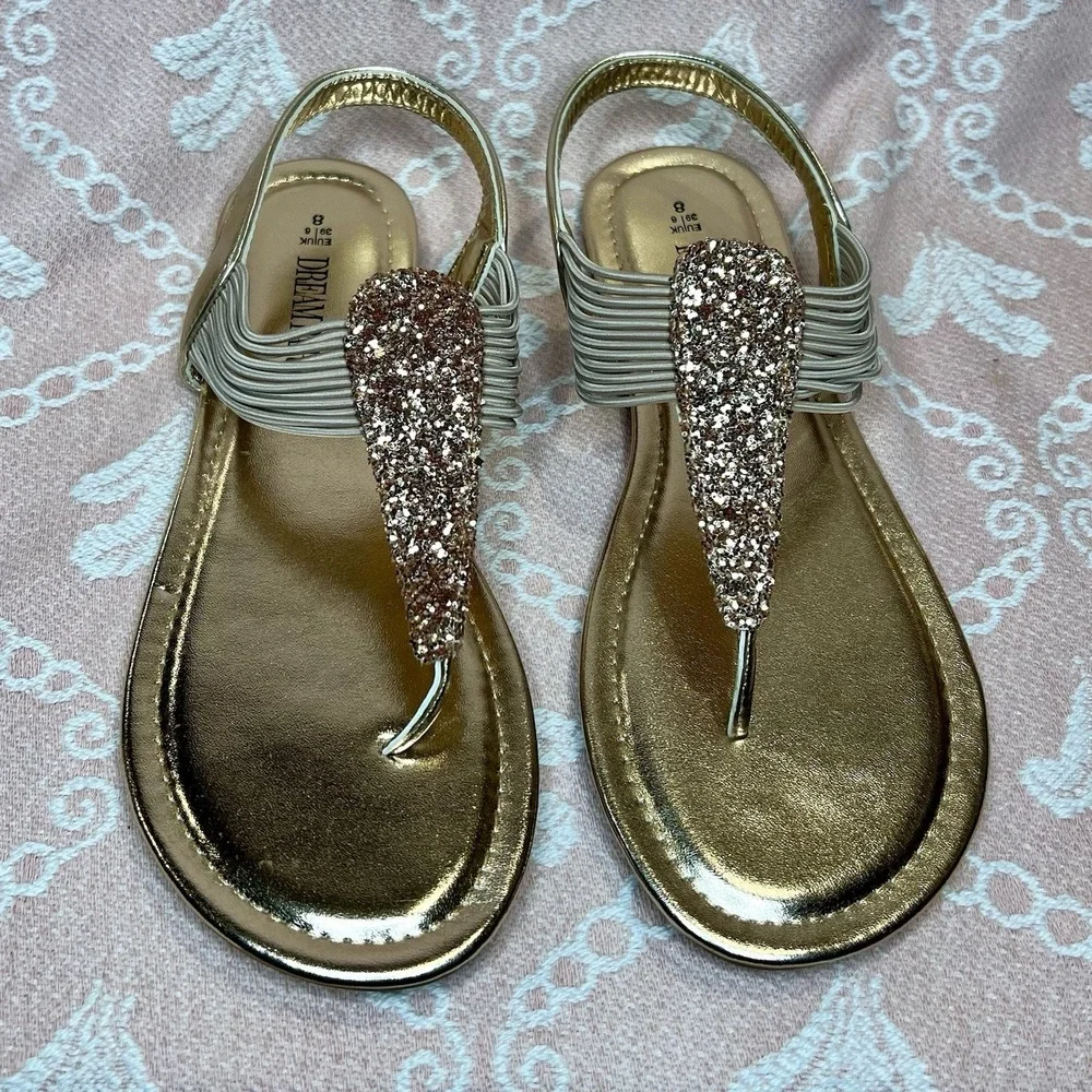 Dream Pairs Women's Golden Flat Sandals Open Toe Size 8 - Picture 2 of 10